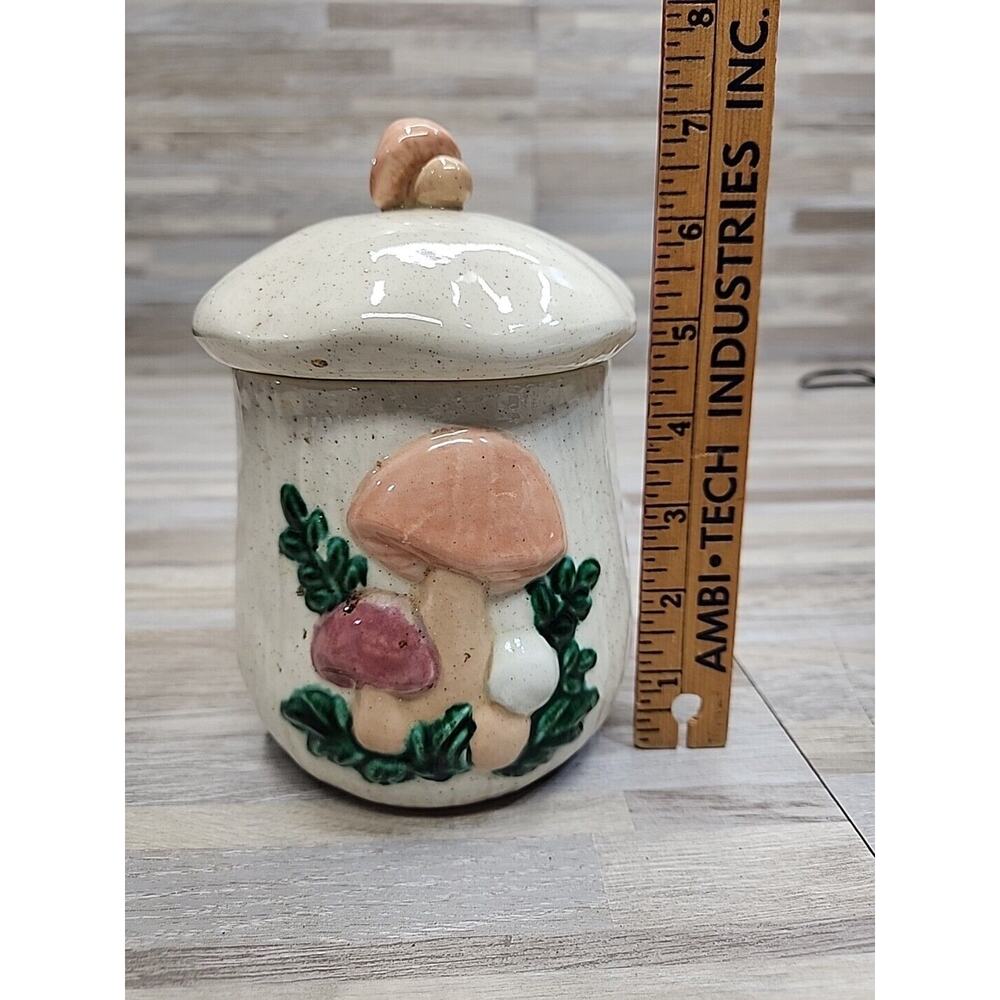 Vintage 1970's Mushroom Canister 6" tall w/lid W Hairline Crack